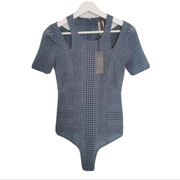 NEW BCBGMAXAZRIA Gwenyth Cutout Lace Mint Teal Bodysuit - Picture 2 of 5